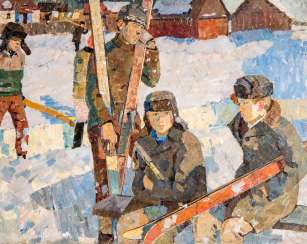 Monumental paintings with skiers Monumental paintings with skiers