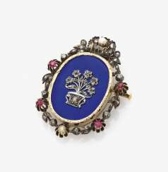 Brooch with diamonds, rubies, emeralds and enamel Brooch with diamonds, rubies, emeralds and enamel