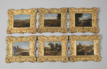 Six lacquer paintings Stobwasser, attributed to Six lacquer paintings Stobwasser, attributed to