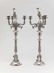 A pair of girandoles, three-flame Frankfurt am Main, around 1820, company JH Ph. Schott Söhne A pair of girandoles, three-flame Frankfurt am Main, around 1820, company JH Ph. Schott Söhne