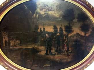 Unknown artist: Annunciation to the shepherds in the field, according to Luke 2, Oil on canvas, oval image, Baroque, 1650!! Unknown artist: Annunciation to the shepherds in the field, according to Luke 2, Oil on canvas, oval image, Baroque, 1650!!