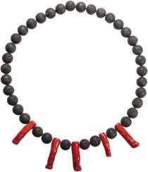 Necklace and bracelet made of lava stone Necklace and bracelet made of lava stone