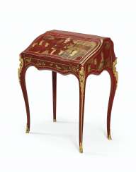 A LOUIS XV ORMOLU-MOUNTED SCARLET AND GILT CHINESE LACQUER AND VERNIS-DECORATED BUREAU DE DAME A LOUIS XV ORMOLU-MOUNTED SCARLET AND GILT CHINESE LACQUER AND VERNIS-DECORATED BUREAU DE DAME