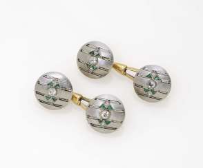 A pair of diamond and emerald cufflinks Vienna, around 1915-1920 A pair of diamond and emerald cufflinks Vienna, around 1915-1920