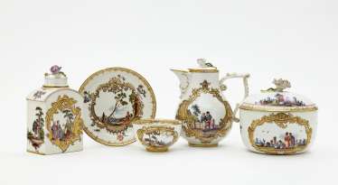Tea caddy, jug, sugar bowl, Kopp and lower shell Tea caddy, jug, sugar bowl, Kopp and lower shell