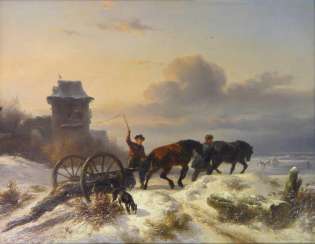 Wouterus Verschuur horses - two horses, in winter the transport of timber on the Dutch beach Wouterus Verschuur horses - two horses, in winter the transport of timber on the Dutch beach
