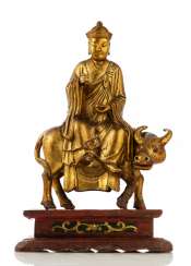 Figure of a monk, made of wood with Lacquer overlay and gold plating Figure of a monk, made of wood with Lacquer overlay and gold plating