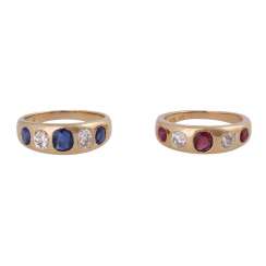 2 band rings with sapphires, rubies and old European cut diamonds 2 band rings with sapphires, rubies and old European cut diamonds