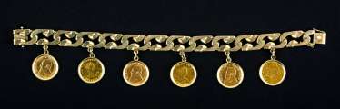 Golden charm bracelet with Gold coins Golden charm bracelet with Gold coins