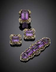 TRABUCCO | Bi-coloured gold amethyst diamond and sapphire jewelry set comprising cm 7.1 circa brooch TRABUCCO | Bi-coloured gold amethyst diamond and sapphire jewelry set comprising cm 7.1 circa brooch