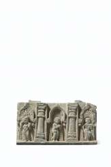 A GREEN SCHIST RELIEF WITH DEVOTEES IN NICHES A GREEN SCHIST RELIEF WITH DEVOTEES IN NICHES