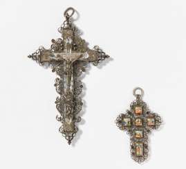 Two silver and mother of pearl crucifixes Two silver and mother of pearl crucifixes