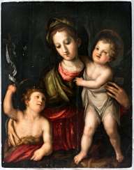 Very large panel painting of the Madonna with the infant Jesus and John boys Very large panel painting of the Madonna with the infant Jesus and John boys