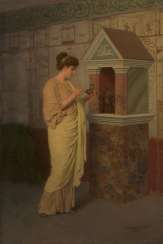 Roman Woman Lighting a Lamp by the Home Altar Roman Woman Lighting a Lamp by the Home Altar
