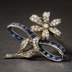 Emmy Göring - white gold brooch set with diamonds and sapphire in the shape of a flower, gift to her maid Erna Wendt, 1944 Emmy Göring - white gold brooch set with diamonds and sapphire in the shape of a flower, gift to her maid Erna Wendt, 1944