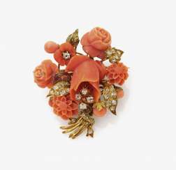Brooch in the Form of a bouquet with coral and diamonds Brooch in the Form of a bouquet with coral and diamonds