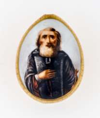 Porcelain Easter egg with a Holy monk Porcelain Easter egg with a Holy monk