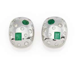 Emerald-Diamond-Ear Clip-Ons Emerald-Diamond-Ear Clip-Ons
