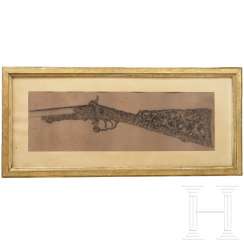 Ferdinand Claudin, design drawing for the stock of a luxury shotgun, Paris, dated 1885 Ferdinand Claudin, design drawing for the stock of a luxury shotgun, Paris, dated 1885