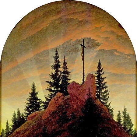 Caspar David Friedrich. La peintur La Croix dans les montagnes (Le Retable de Tetsche), 1808
