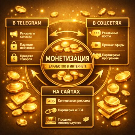 инфографика: монетизация в Telegram, на сайтах и в соцсетях.