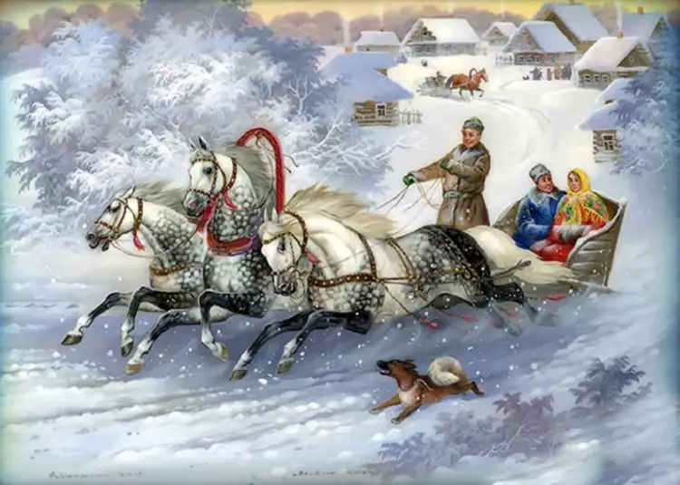 Федоскинская миниатюра. «Русская Тройка»