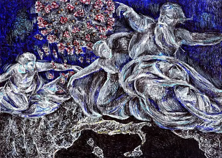 Giovanni Guida. Gott entmaterialisiert die Molekularstruktur des Coronavirus Covid-19, 2020 Giovanni Guida. Gott entmaterialisiert die Molekularstruktur des Coronavirus Covid-19, 2020