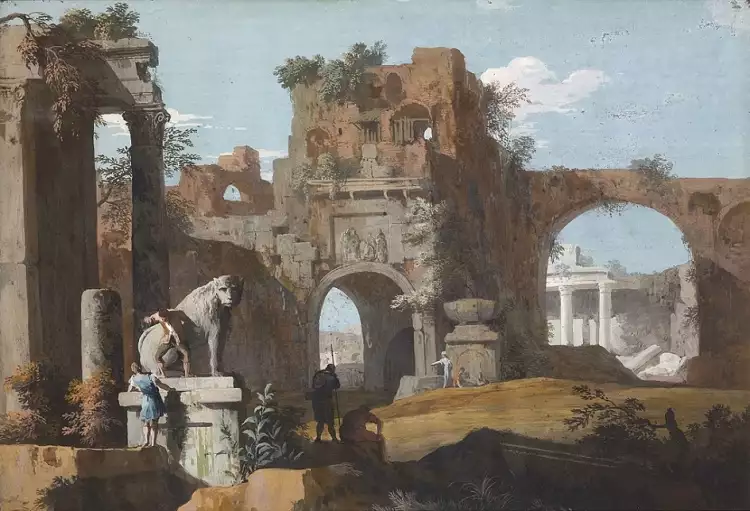 Каприччио. Марко Риччи. Картина «Классический пейзаж с руинами», 1725 Каприччио. Марко Риччи. Картина «Классический пейзаж с руинами», 1725