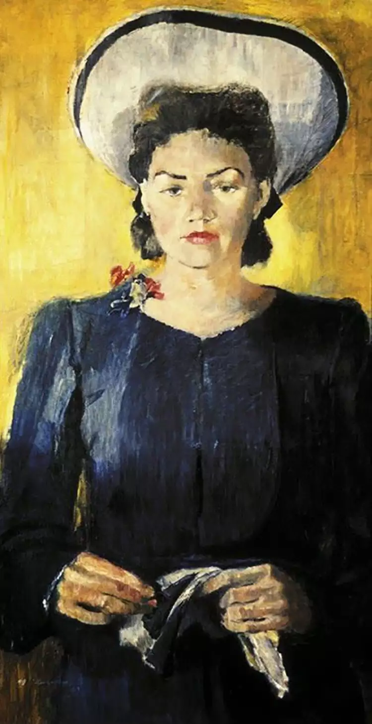 Юрий Иванович Пименов. «Портрет Н. К. Пименовой в белой шляпе», 1943