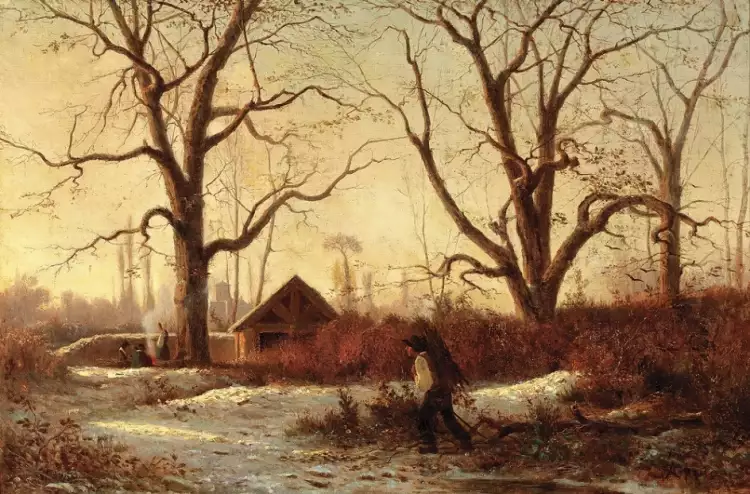 Адольф Аппиан. Картина «Зимний пейзаж с собирателем из кустарников», 1854 Адольф Аппиан. Картина «Зимний пейзаж с собирателем из кустарников», 1854