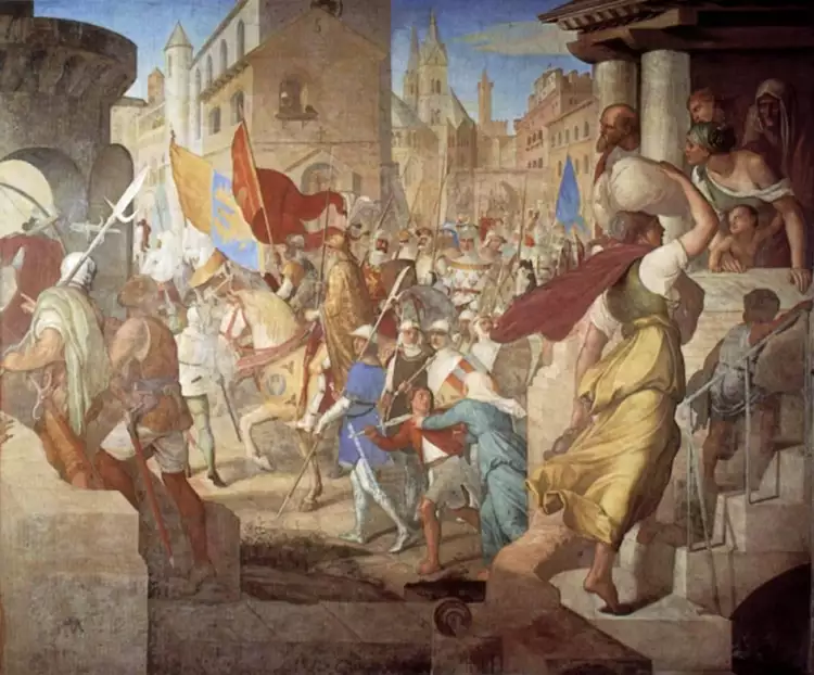 Les Nazaréens. Julius Schnorr von Carolsfeld. L'armée des Francs sous Charlemagne à Paris, 1827 Les Nazaréens. Julius Schnorr von Carolsfeld. L'armée des Francs sous Charlemagne à Paris, 1827