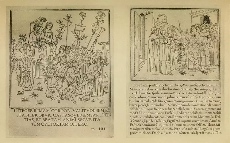 Фолиант. Разворот первого издания «Гипнэротомахии Полифила», 1499