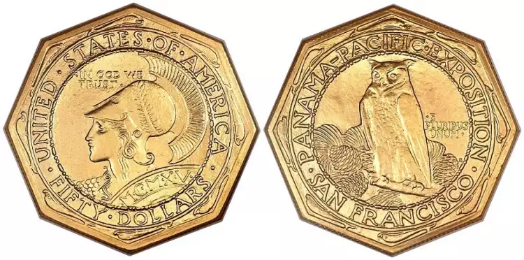 Numismatik. Gedenkmünze zu Ehren der Panama-Pacific-Ausstellung, 1915 Numismatik. Gedenkmünze zu Ehren der Panama-Pacific-Ausstellung, 1915