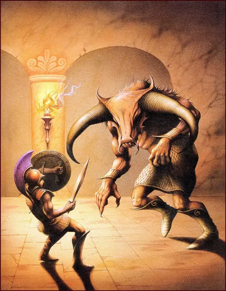 Мифы Древней Греции в живописи. Родни Мэтьюз. «Тесей и Минотавр»