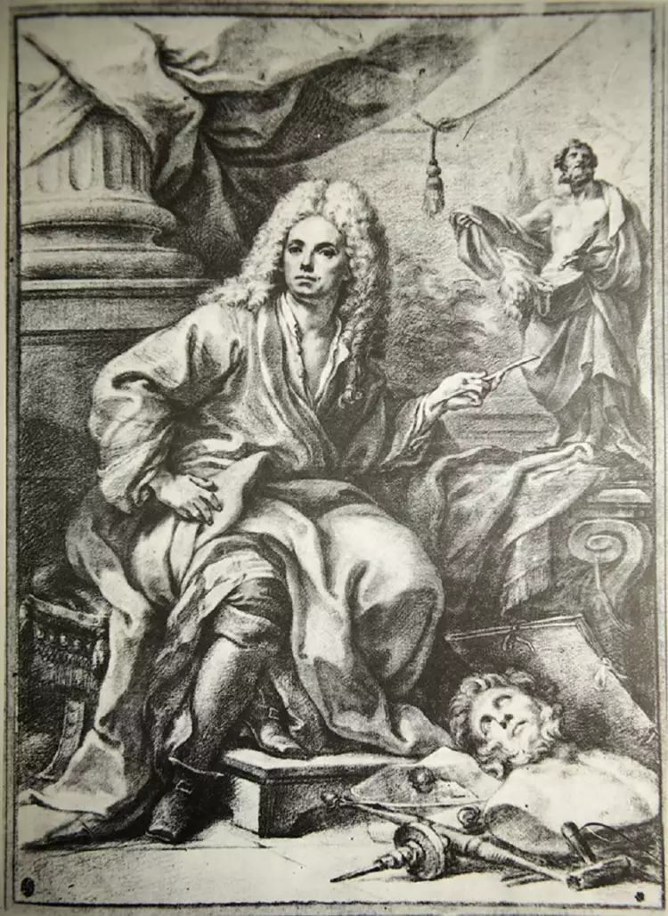 Пьер Ле Гро. Неизвестный автор. Гравюра «Портрет Пьера Ле Гро», начало XVIII века