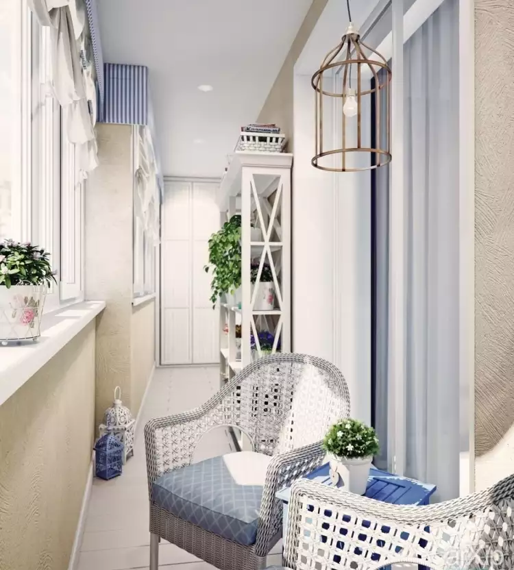 Прованс. Интерьер балкона с плетеной мебелью в стиле прованс
