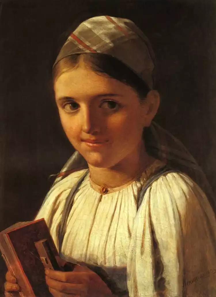 Алексей Венецианов. Девушка с гармошкой, 1840