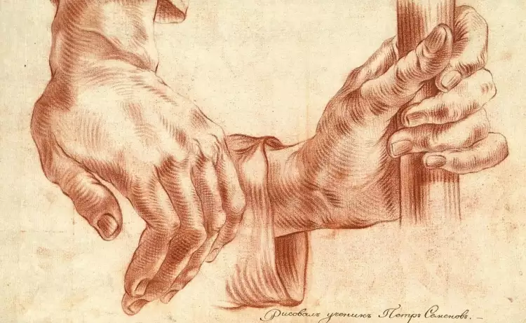 Сангина. Петр Семенов. Этюд кистей рук. XIX век Сангина. Петр Семенов. Этюд кистей рук. XIX век