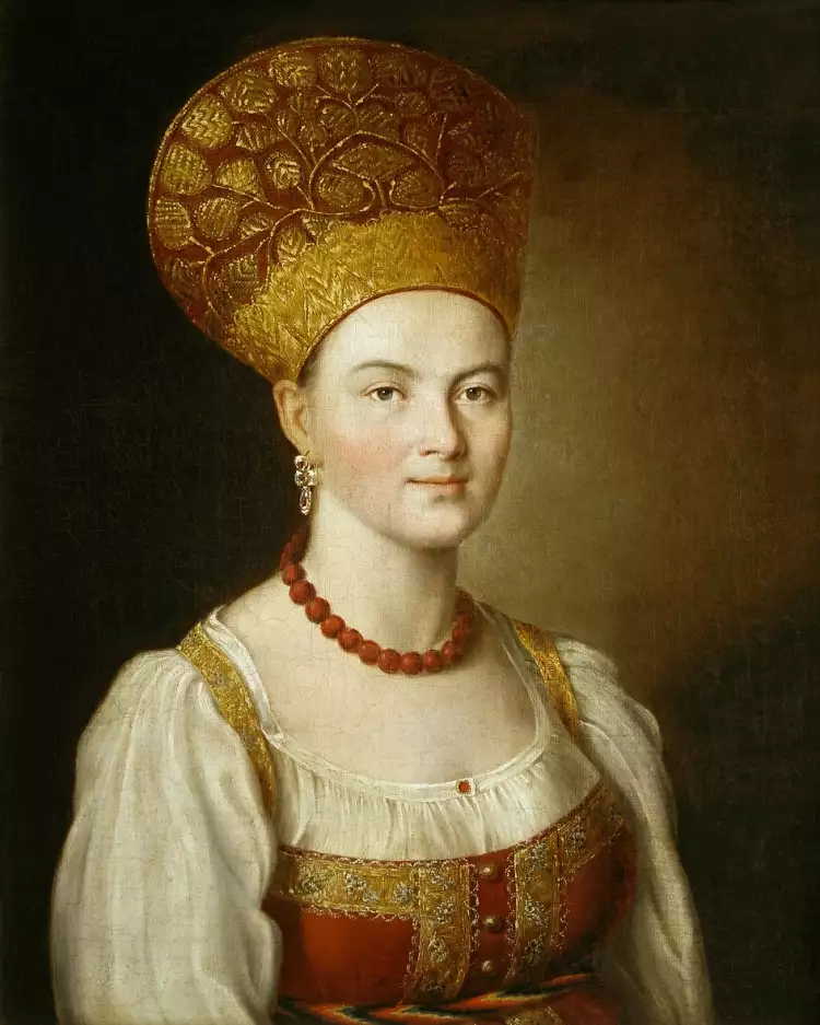 Portrait. Ivan Argunov. Portrait of an unknown peasant woman in Russian costume, 1784 Portrait. Ivan Argunov. Portrait of an unknown peasant woman in Russian costume, 1784