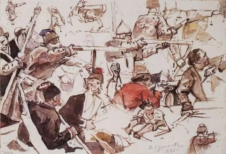 Василий Суриков. Эскиз «Компоновка фигур на полотне», 1891 Василий Суриков. Эскиз «Компоновка фигур на полотне», 1891