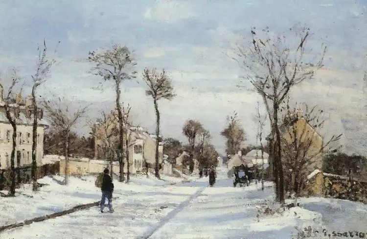 Камиль Писсарро. «Улица в снегу, Лувесьенн», 1872 Камиль Писсарро. «Улица в снегу, Лувесьенн», 1872