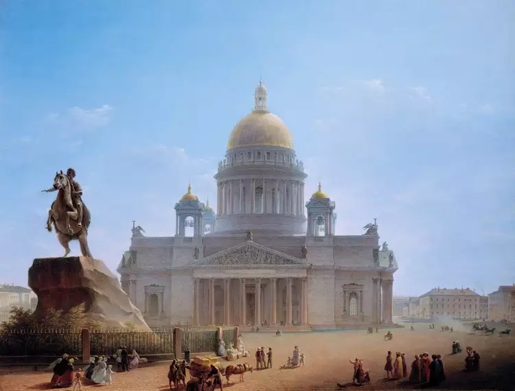Максим Воробьёв. Картина «Исаакиевский собор и памятник Петру I», 1844