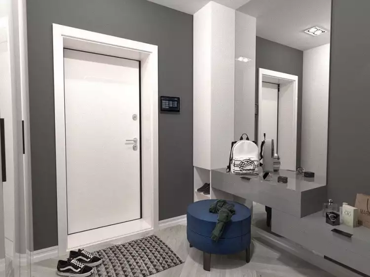 Минимализм. Прихожая с большим зеркалом в стиле минимализм