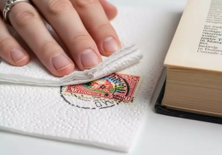 Сушка и прессование почтовой марки после отмачивания Сушка и прессование почтовой марки после отмачивания