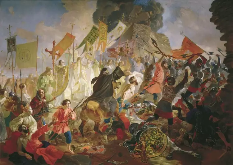 Battle genre. Karl Bryullov. Siege of Pskov by the Polish king Stefan Batory in 1581, 1839-1843
