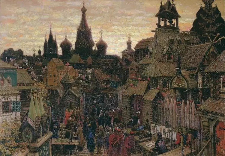 Apollinary Vasnetsov. Painting A Street in Kitay-gorod. The Beginning of the 17th Century, 1900