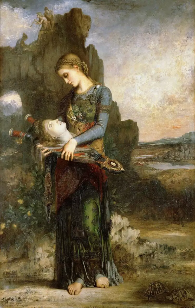 Гюстав Моро. «Фракийская девушка с арфой и головой Орфея», 1864 Гюстав Моро. «Фракийская девушка с арфой и головой Орфея», 1864