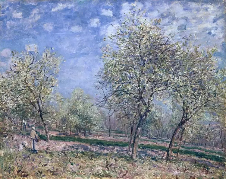 Весна на картинах. Сислей Альфред. «Яблони в цвету», 1880