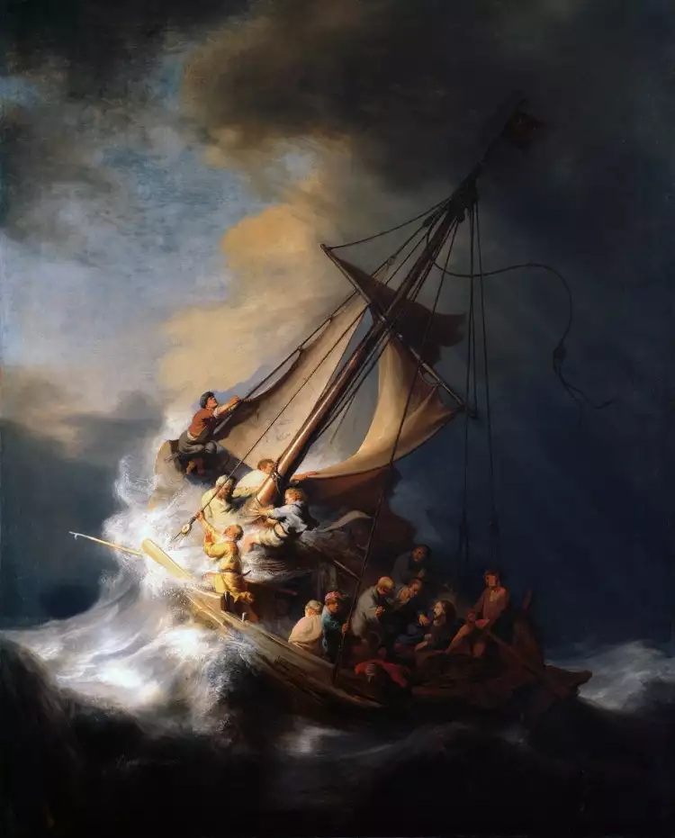 The religious genre. Rembrandt van Rijn. Christus im Sturm auf dem See Genezareth, 1633 The religious genre. Rembrandt van Rijn. Christus im Sturm auf dem See Genezareth, 1633