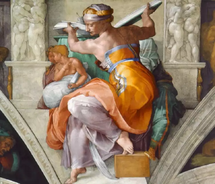 Микеланджело. Фреска «Роспись свода Сикстинской капеллы». Фрагмент «Ливийская сивилла», 1508-1512